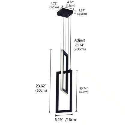 32-Watt 2-Light Square Black Integrated LED Pendant Light Adjustable Contemporary Chandelier