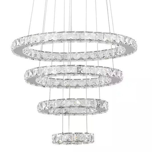 Jefferson 4 - Light Clear/Chrome Unique/Statement Geometric Integrated LED Chandelier Accents