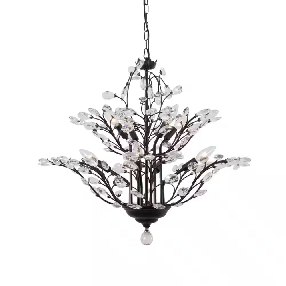 8-Light Unique Black Traditional Chandelier with Modern Crystal Accents
