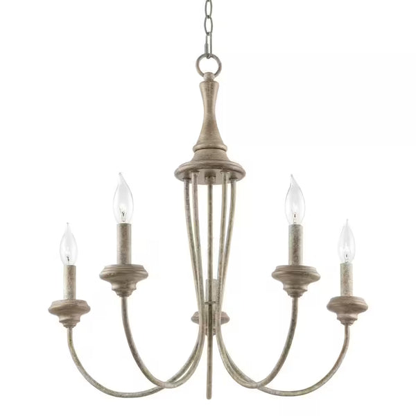 Lotus 60-Watt 5-Light Rustic Metal French Country Chandelier, No Bulb Included