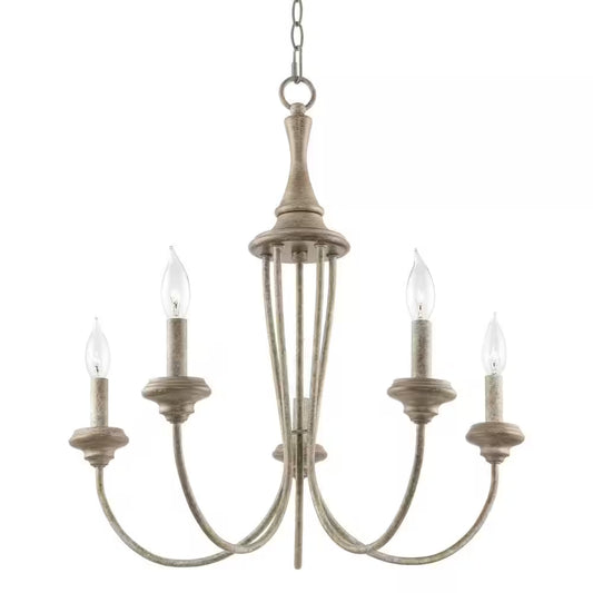 Lotus 60-Watt 5-Light Rustic Metal French Country Chandelier, No Bulb Included