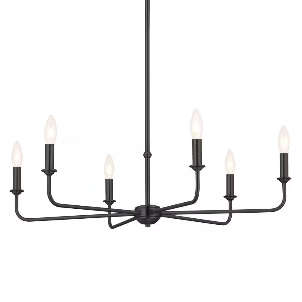 Pallas 32.25 In. 6-Light Black Traditional Shaded Circle Chandelier for Dining Room