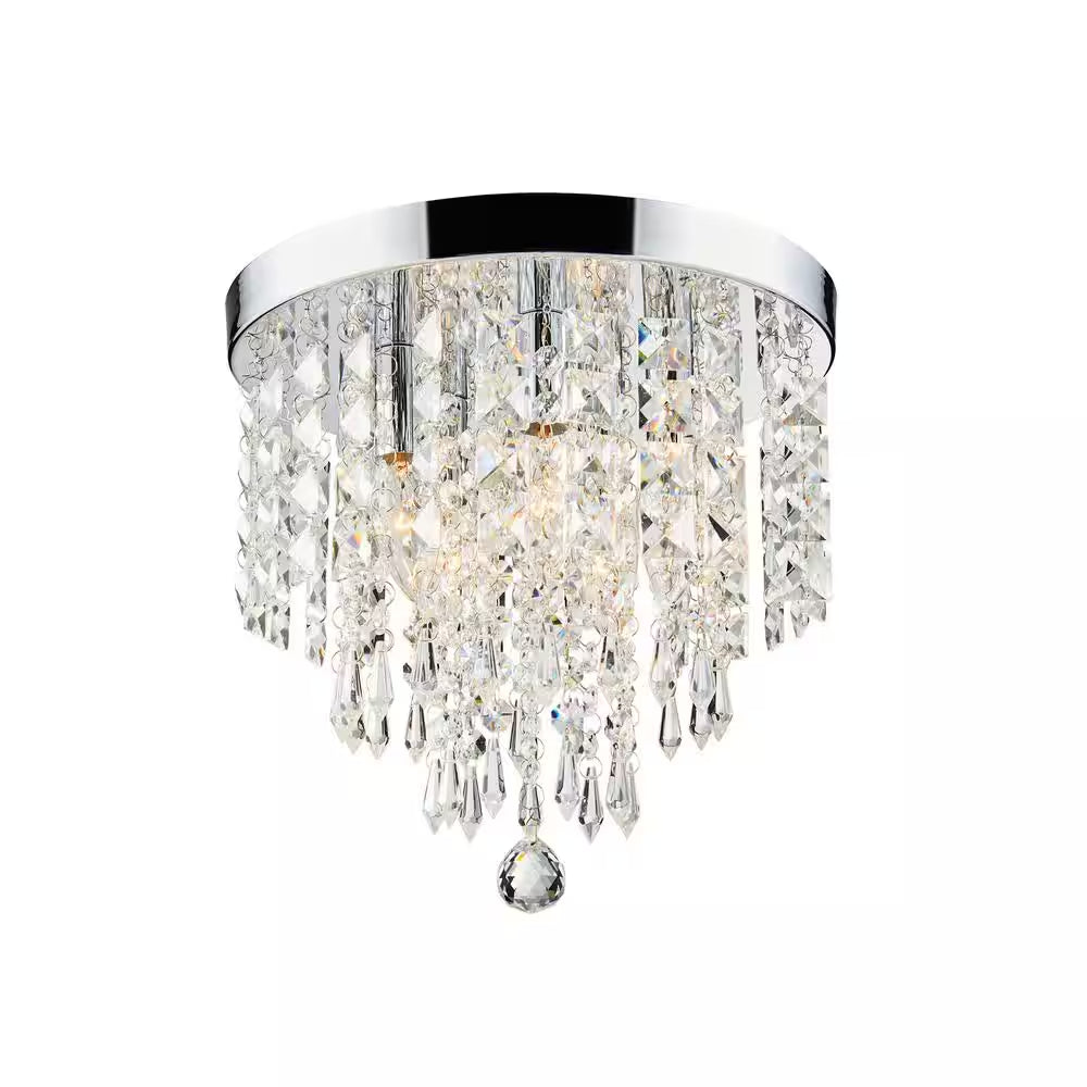 11 In. 5-Light Chrome Flush Mount Chandelier with K9 Crystals