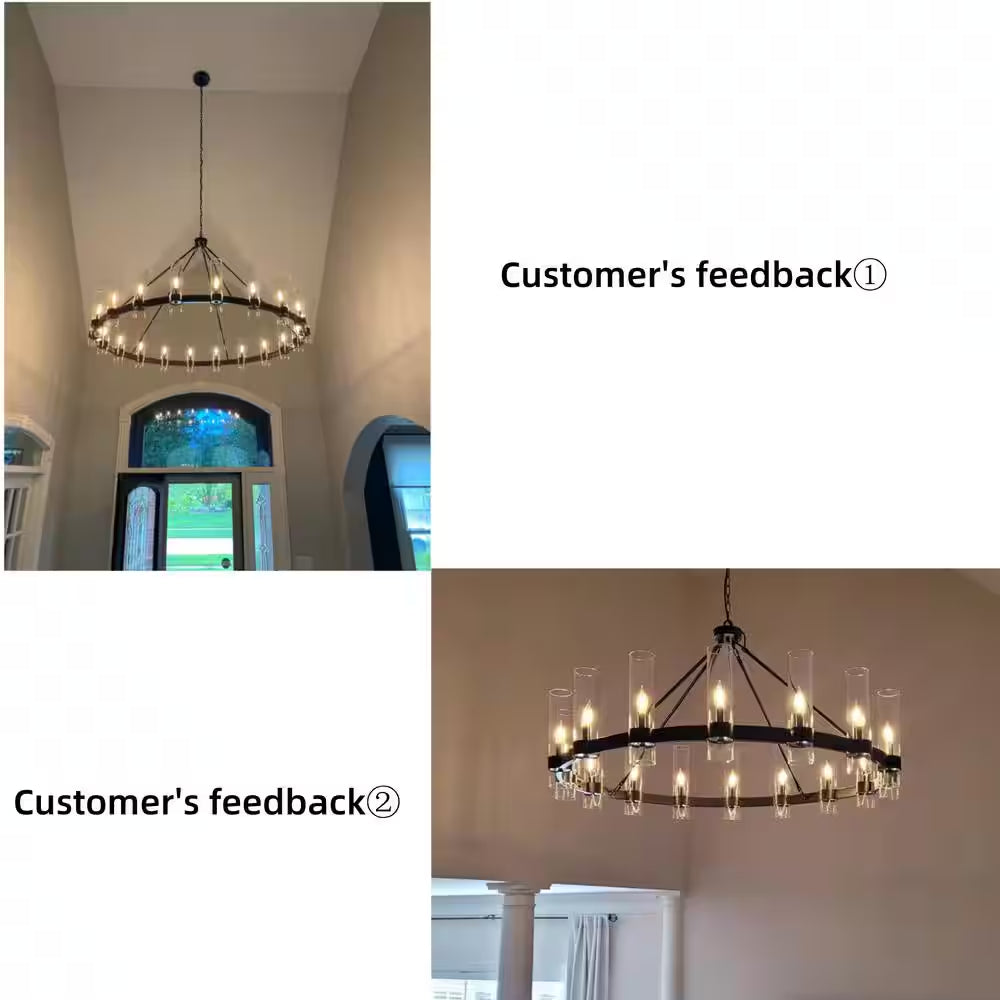Farmhouse Chandelier 60 In. 20-Light Black Wagon Wheel Chandelier for Dinning Room, Kitchen Island, Foyer, Bedroom