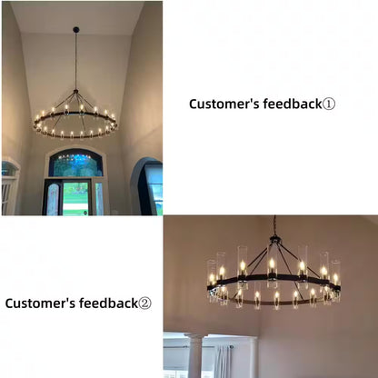 Farmhouse Chandelier 60 In. 20-Light Black Wagon Wheel Chandelier for Dinning Room, Kitchen Island, Foyer, Bedroom