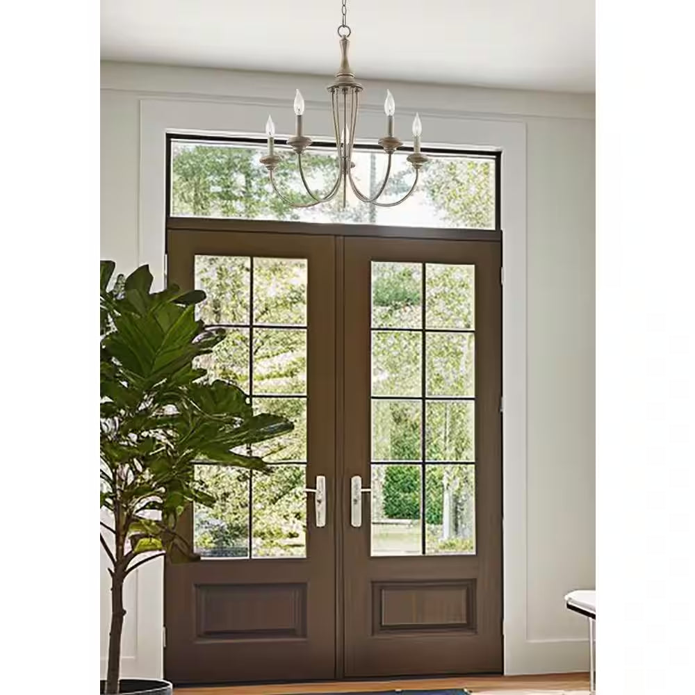 Lotus 60-Watt 5-Light Rustic Metal French Country Chandelier, No Bulb Included