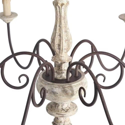 37 In. W Wood Candlestick Chandelier 6-Light Distressed White Farmhouse Chandelier Living Room with French Country Flair