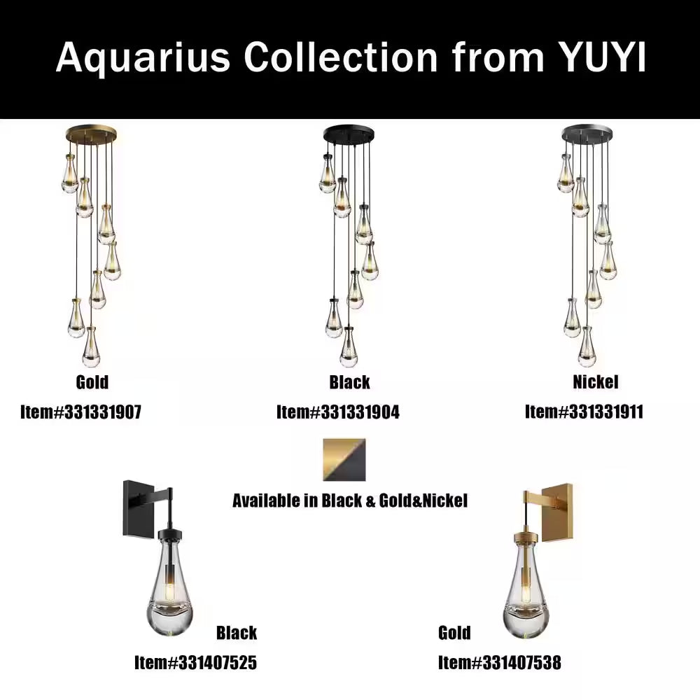 Farmhouse Chandelier 100 In. H 7-Lights Raindrop Black Chandelier for Staircase, Foyer, Living Room, Bulb Included