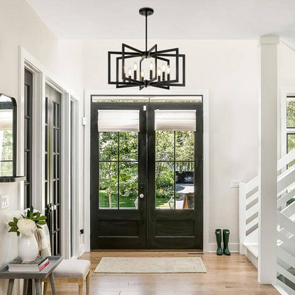 25.59 In. 8-Light Black Modern Geometric Hanging Metal Chandeliers for Dining Room Kitchen Foyer Living Room Bedroom