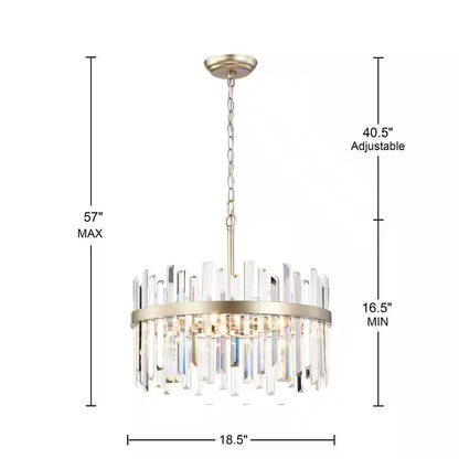 Celina 18.5 In. Brushed Champagne Silver 5-Light Drum Crystal Chandelier