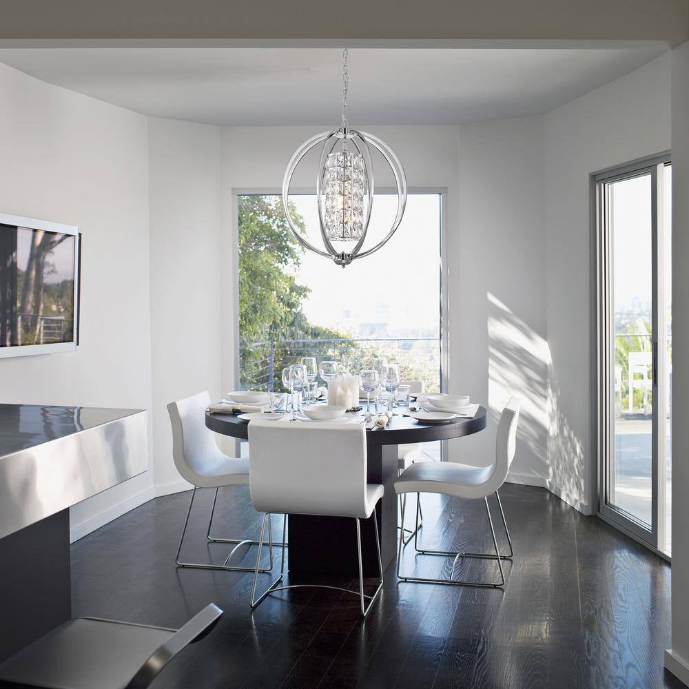 Orbit 3-Light Chrome Globe Orb Glam Chandelier with Crystal Lined Cylinder Shade