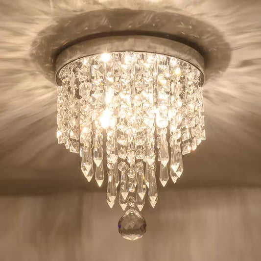 9 In. 2-Light Modern Crystal Kitchen Chandelier Ceiling Light,Chrome Crystal Raindrop Flush Mount for Hallway, Bedroom