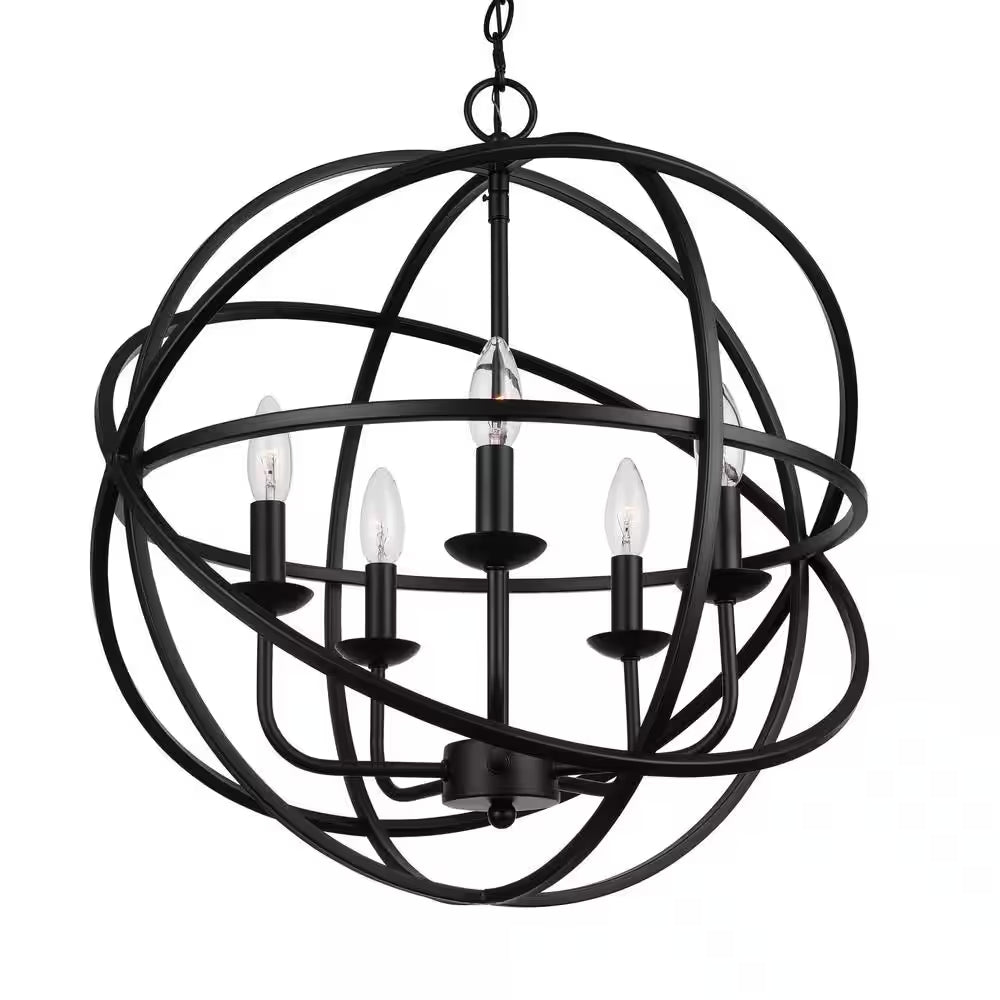 Sarolta Sands 5-Light Black Chandelier Light Fixture with Caged Globe Metal Shade