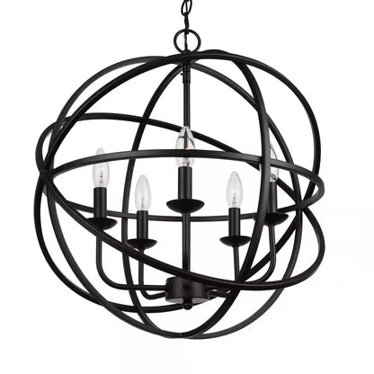 Sarolta Sands 5-Light Black Chandelier Light Fixture with Caged Globe Metal Shade