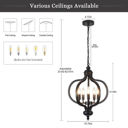 5-Light Black French Country Iron Chandelier for Kitchen Island with No Bulbs Included