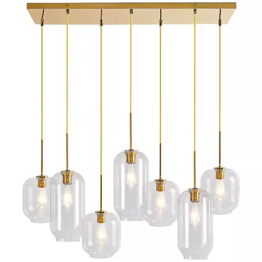 REVERSO 7-Light 35 In.W Gold Chandelier Diamond Jar Hanging Light W/ Clear Glass for Living Room Kitchen Island Bathroom