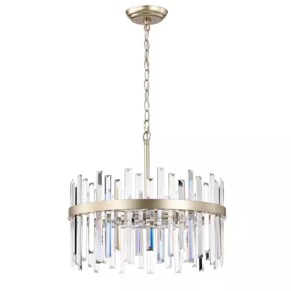 Celina 18.5 In. Brushed Champagne Silver 5-Light Drum Crystal Chandelier