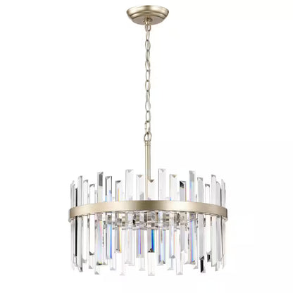 Celina 18.5 In. Brushed Champagne Silver 5-Light Drum Crystal Chandelier