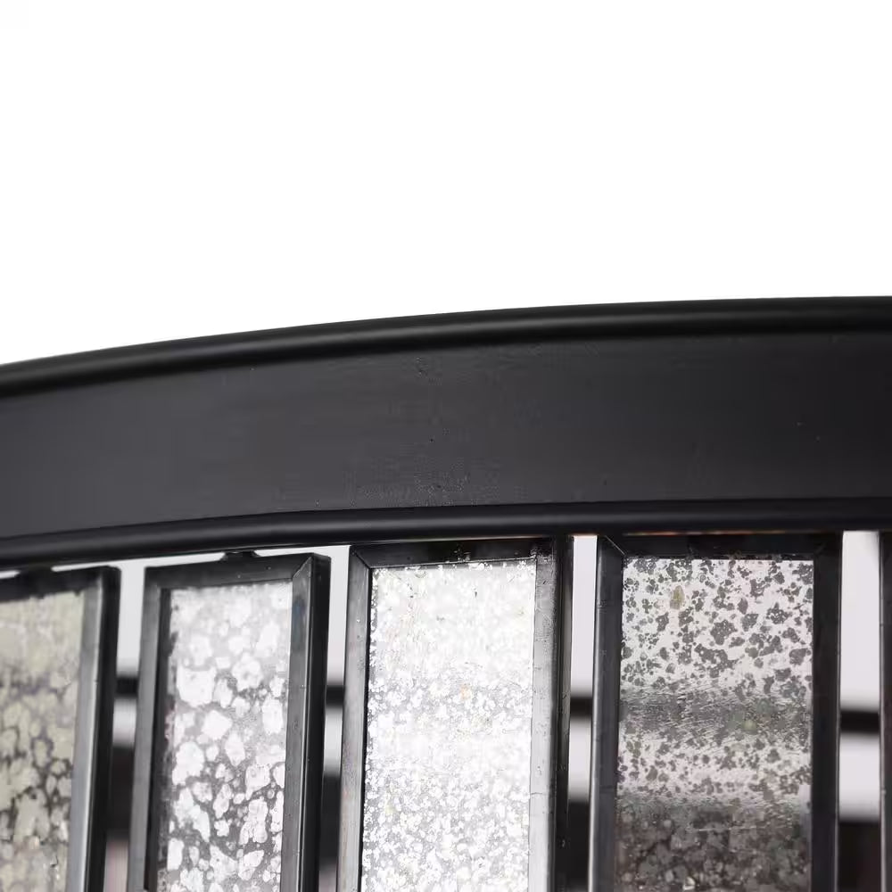 Hemera 4-Light Black Modern Drum Chandelier with 2-Tier Plated Mercury Glass Shade Living Room Silvered Hanging Light
