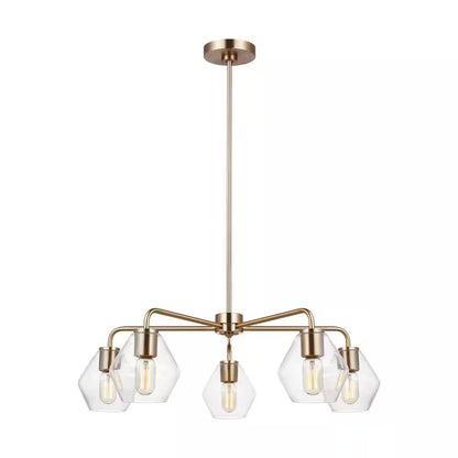 Jett 5-Light Satin Brass Transitional Indoor Dimmable Chandelier with Clear Glass Shades