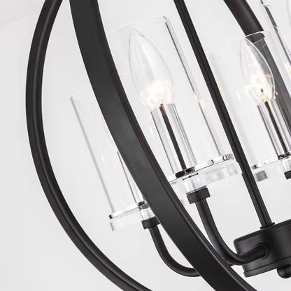 Springfield 4 -Light Shaded Globe Black Chandelier with Wrought Iron Accents