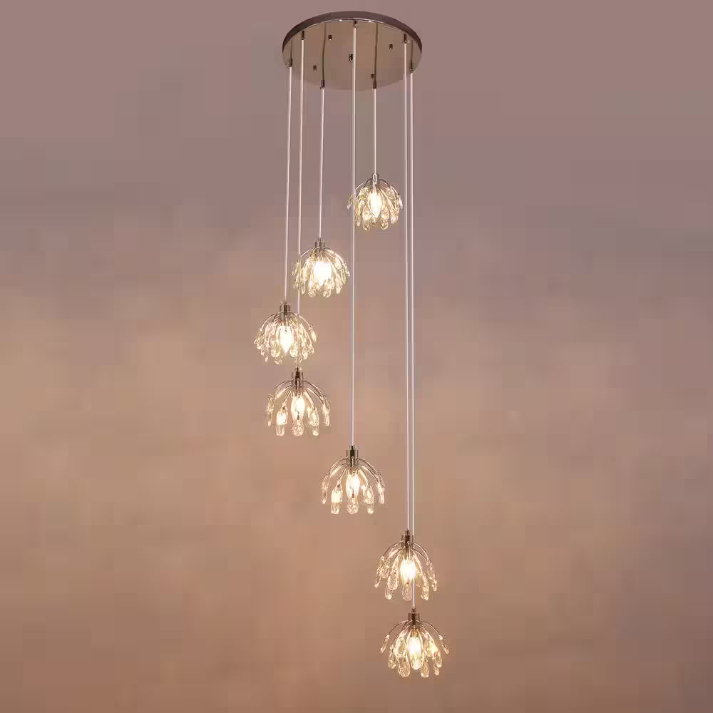 Adelman 7-Light Dimmable Modern Chrome Crystal Chandelier for Stairs Foyer High Ceiling Living Room