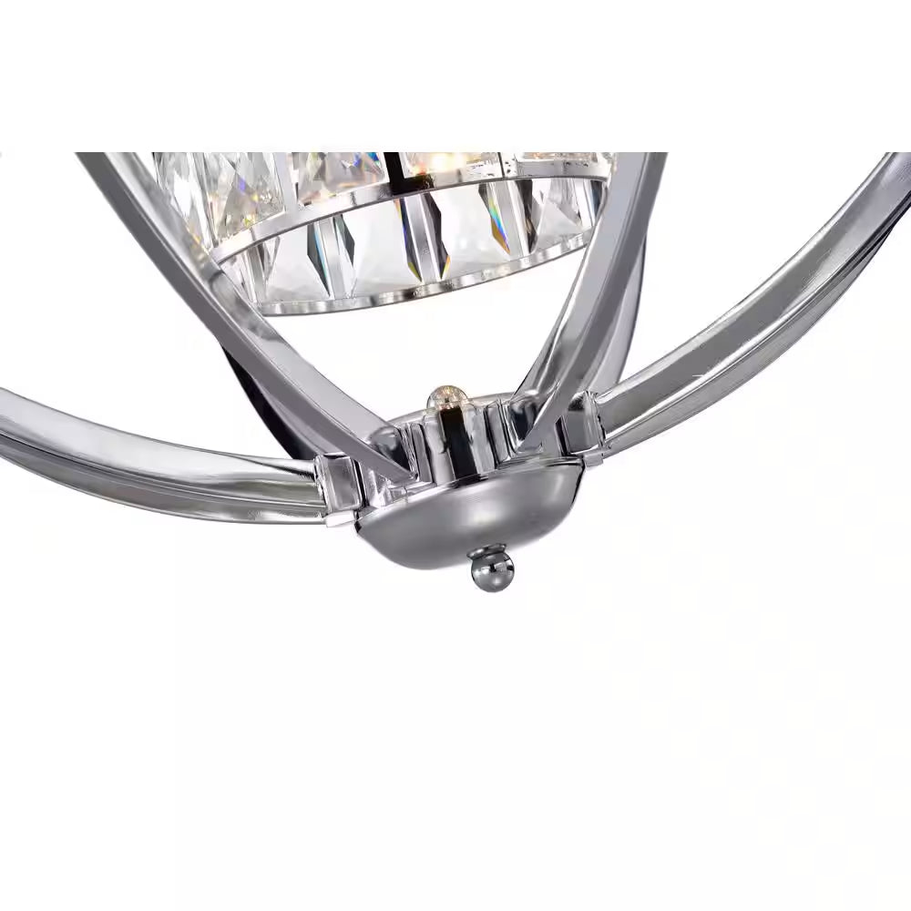 Orbit 3-Light Chrome Globe Orb Glam Chandelier with Crystal Lined Cylinder Shade