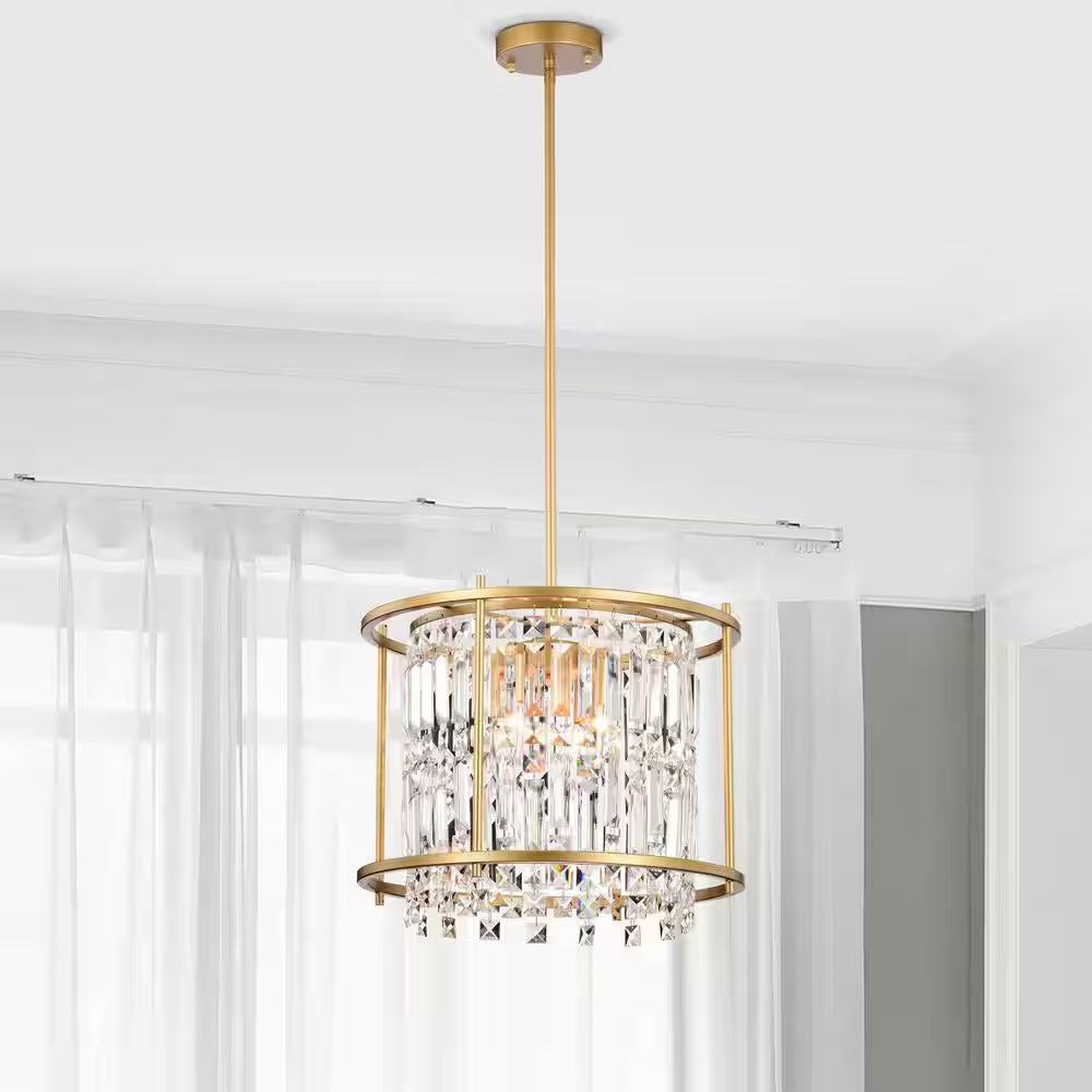 Joli 4-Light Gold Drum Chandelier for Kitchen Island, Dining/Living Room, Bedroom, Foyer, with No Bulbs Included