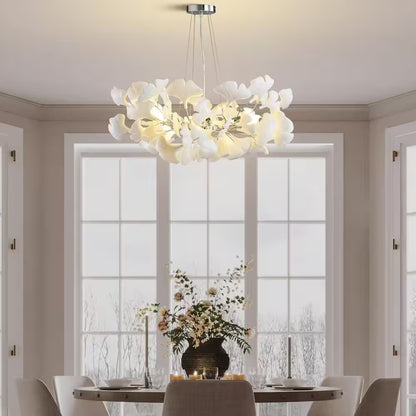 6 Light Silver Chandelier, Luxury Ginkgo Branch Chandelier for Living Room, Dining Room, Foyer, Kitchen Island-L31 In.
