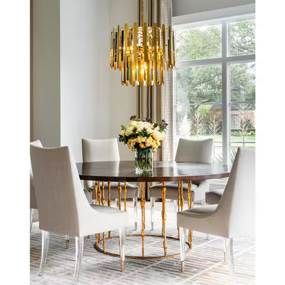 10-Light 19.7 In. Modern Contemporary Gold Stainless Steel Tiered Crystal Chandelier