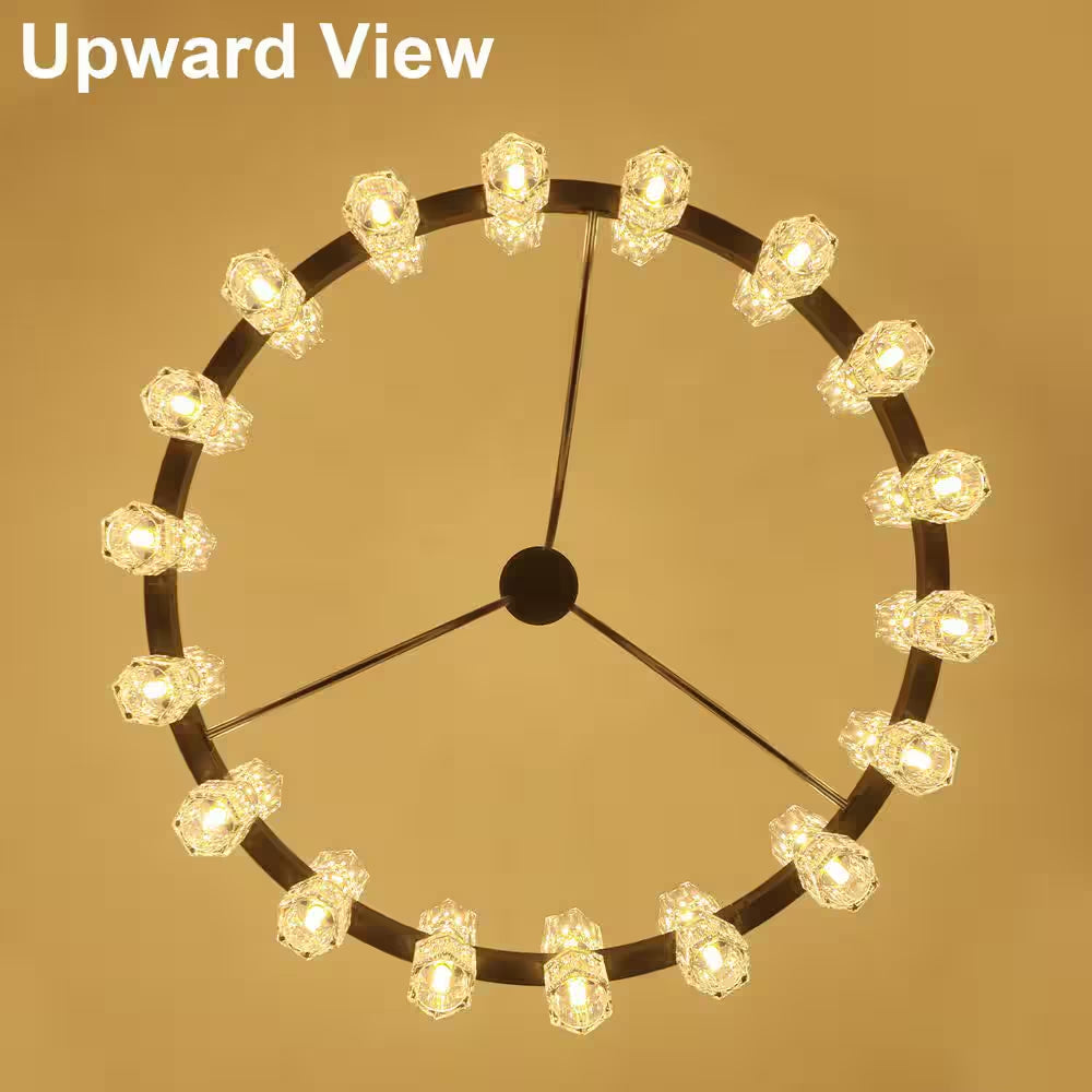36.6 In. 36-Light Black Glass Crystal Modern Industrial Wagon Wheel Chandelier for Dining Living Room Foyer Staircase