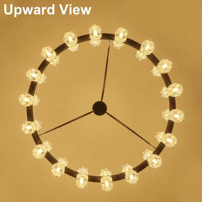 36.6 In. 36-Light Black Glass Crystal Modern Industrial Wagon Wheel Chandelier for Dining Living Room Foyer Staircase