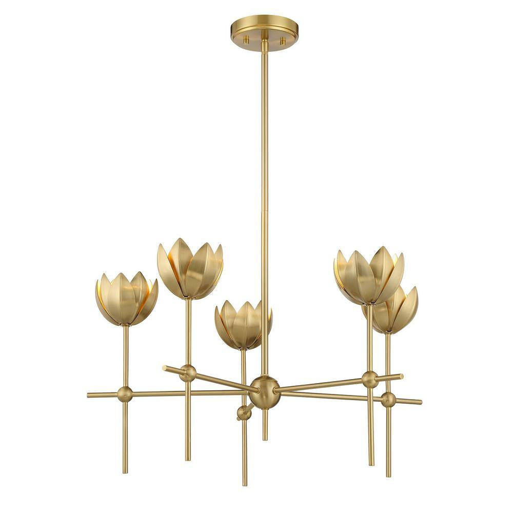 Meridian 26 In. W X 14 In. H 5-Light Natural Brass Bohemian Chandelier with Metal Shades