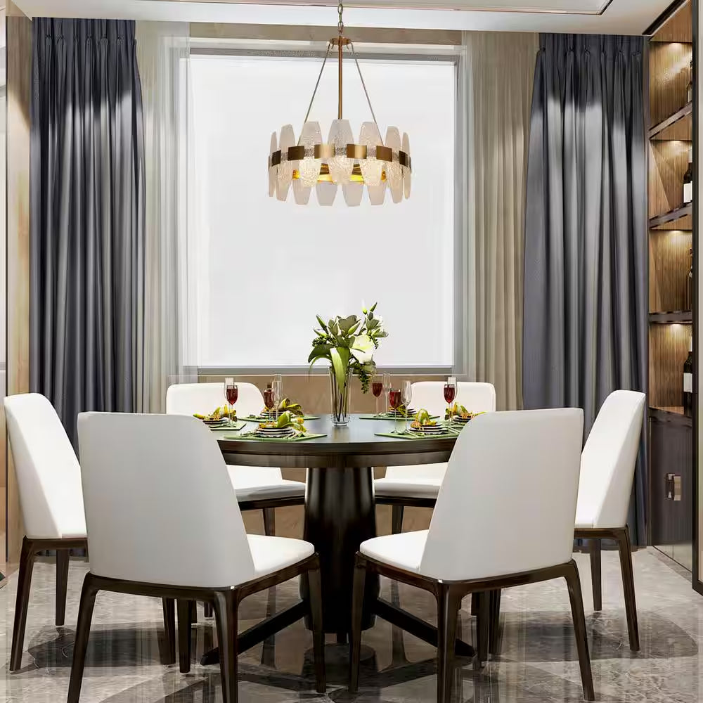 Transitional Plated Gold Kitchen Island Chandelier, 4-Light Glam Dining Room Ceiling Light Fixture with Ice Glass Pieces