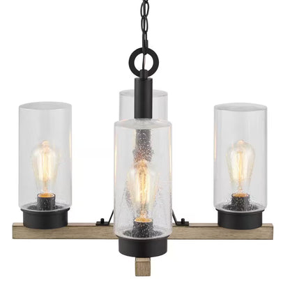 Collier 4-Light Matte Black Outdoor Chandelier with Clear Seeded Glass Shade