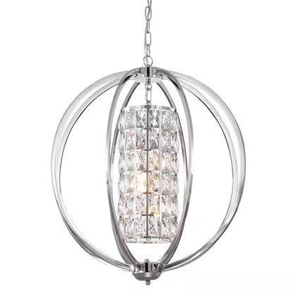 Orbit 3-Light Chrome Globe Orb Glam Chandelier with Crystal Lined Cylinder Shade