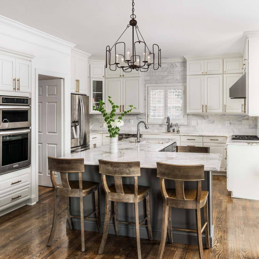 Rustic Brown Drum Dining Room Chandelier, 6-Light Cottage Wagon Wheel Living Room Kitchen Island Chandelier