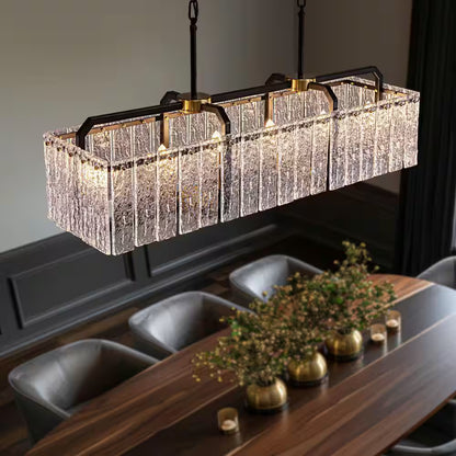 39 In. Modern 6-Light Rectangle Black Crystal Chandelier for Dinning Room
