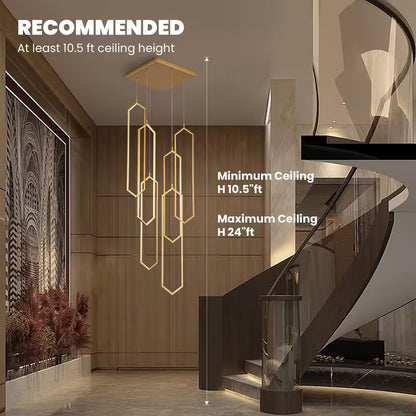 6-Light Modern Dimmable Integrated LED Geometric Gold Chandelier High Ceiling Chandelier for Staircase Foyer Living Room