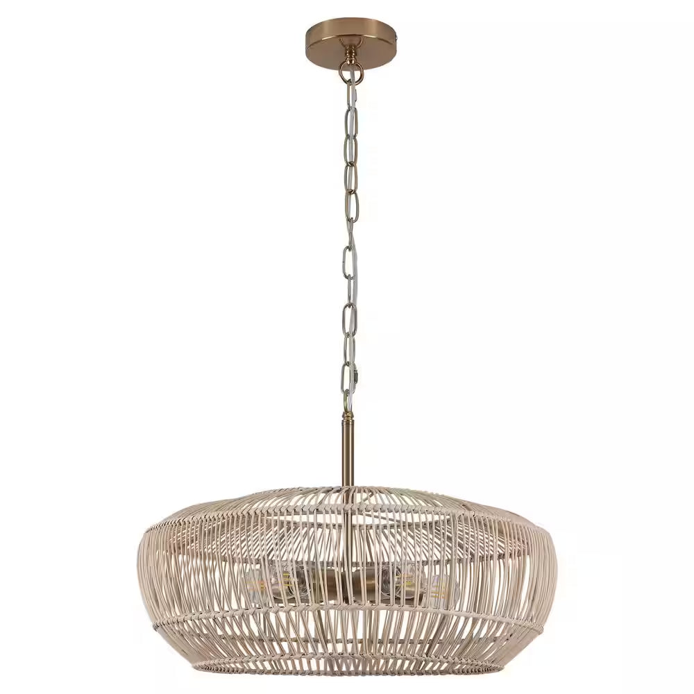 5-Light Gold Modern Bohemian Rattan Chandelier Light with Woven Shade