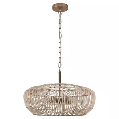 5-Light Gold Modern Bohemian Rattan Chandelier Light with Woven Shade