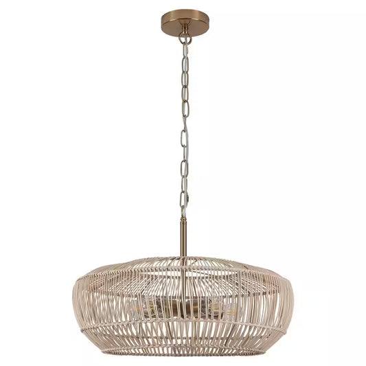 5-Light Gold Modern Bohemian Rattan Chandelier Light with Woven Shade