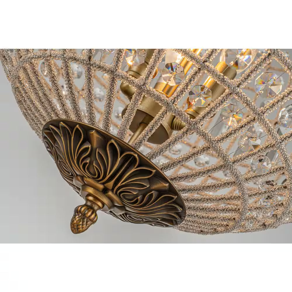 3-Light 18 In. Handcrafted Crystal Chandelier in Antique Gold Vintage French Globe Pendant Light with K9 Crystal Beads