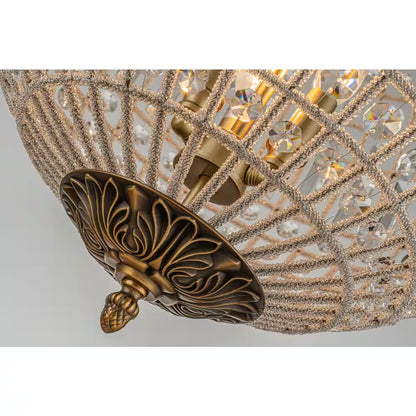 3-Light 18 In. Handcrafted Crystal Chandelier in Antique Gold Vintage French Globe Pendant Light with K9 Crystal Beads