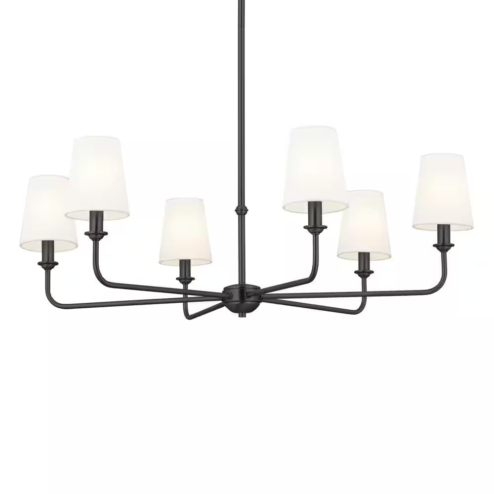 Pallas 32.25 In. 6-Light Black Traditional Shaded Circle Chandelier for Dining Room