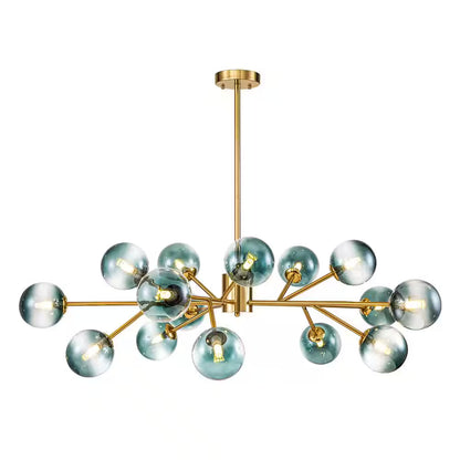 Julian 15-Light Brushed Gold Modern Glass Globe Bubble Chandelier