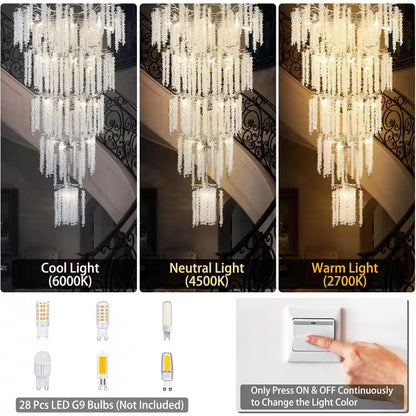 118 In. H, 28-Lights Silver Luxury Crystal Chandelier, Tree Branches Chandelier for Entryway High Ceiling Chandelier
