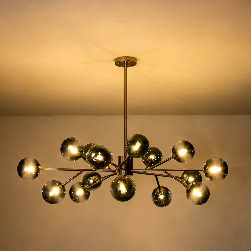 Julian 15-Light Brushed Gold Modern Glass Globe Bubble Chandelier