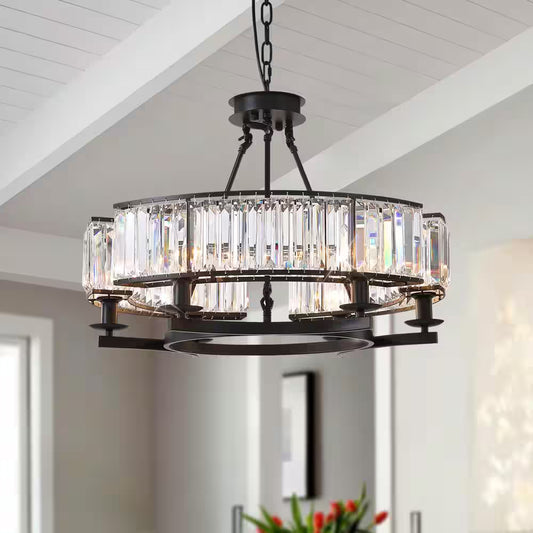 Modern Crystal Chandelier 26 In. 6-Light Black Drum Pendant Lighting Ceiling Semi Flush Mount
