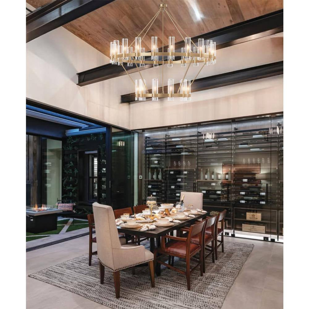 Modern Chandelier 60 In. 30-Light Gold Wagon Wheel Chandelier for Dinning Room, Foyer, Living Room, Staircase